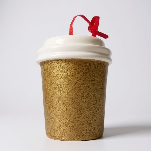Starbucks 2018 Ceramic Ornament Gold 2.5” - Picture 1 of 4